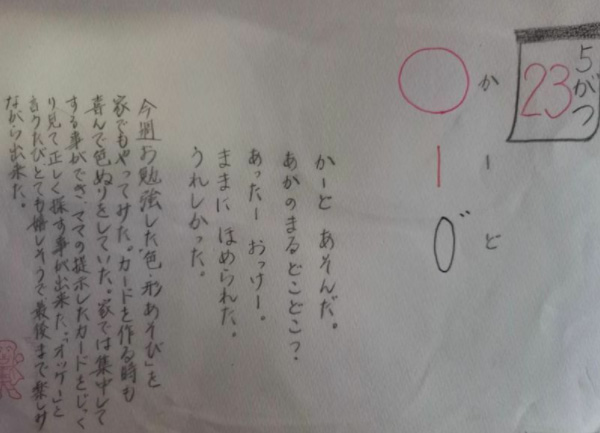 優香さんが3歳の頃、幼稚部での訓練をまとめたさつ美さんの日記。毎日レポートすることが日課となっていた（井出さん提供）