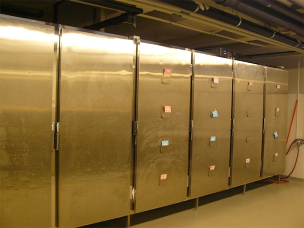 解剖率の高いフィンランドでは死体用の冷蔵庫の数も日本と比べ圧倒的に多い（筆者撮影）