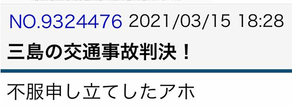 1行目に書き込まれた投稿が「侮辱罪」に当たると判断された（筆者撮影）